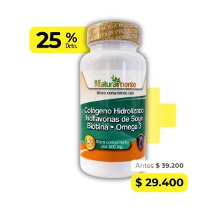 COLAGENO, ISOFLAVONAS DE SOYA, BIOTINA Y OMEGA 3 FCO 60 DISCOS