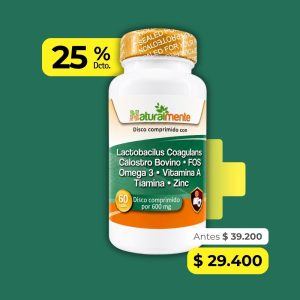 LACTOBACILLUS, CALOSTRO BOVINO, VITAMINA A, OMEGA 3 Y ZINC FCO X 60 DISCOS
