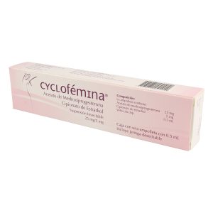 Tienda 8 CYCLOFEMINA (MEDROXIPROGESTERONA) 1 AMPOLLA + JERINGA