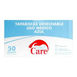 TAPABOCA FAST CARE AZUL 50 UNS TAPABOCAS