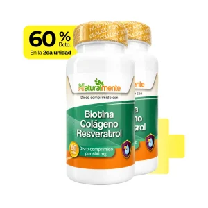 BIOTINA, COLAGENO Y RESVERATROL FCO 60 DISCOS 2da unidad -60%