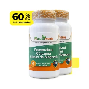 RESVERATROL, CURCUMA Y CITRATO DE MAGNESIO FCO 60 DISCOS 2da unidad -60%